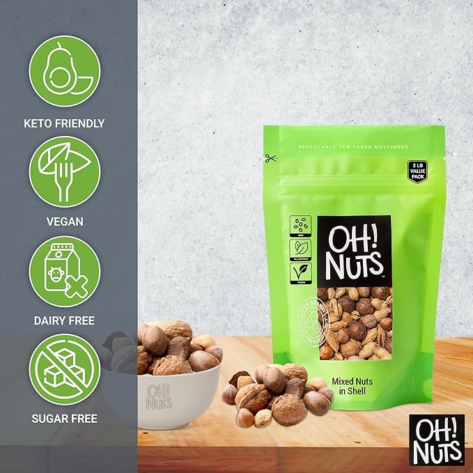 Oh! Nuts Mixed Nuts in Shell - Jumbo Raw Nuts - 2 lb - 100% Natural Mixed Nuts in Shell Assortment