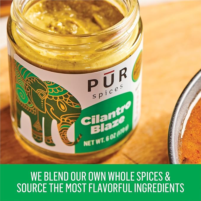 PUR Spices Cilantro Blaze I Hot Sauce & Tangy Cilantro Chutney I Fresh Cilantro, Garlic, Lime and
