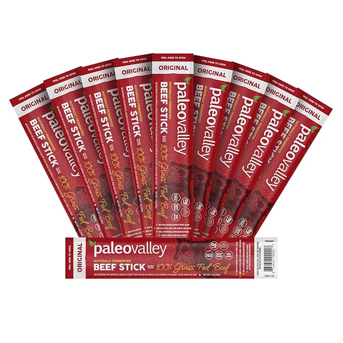 Paleovalley 100% Grass Fed Original Beef Sticks - Delicious Gluten Free Beef Snack - High Protein