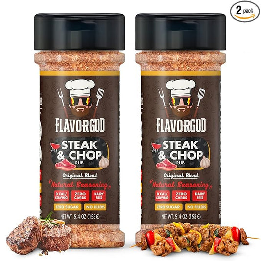 Steak & Chop Rub Seasoning Mix, 2 Bottles by Flavor God - Premium All Natural & Healthy Spice Blend