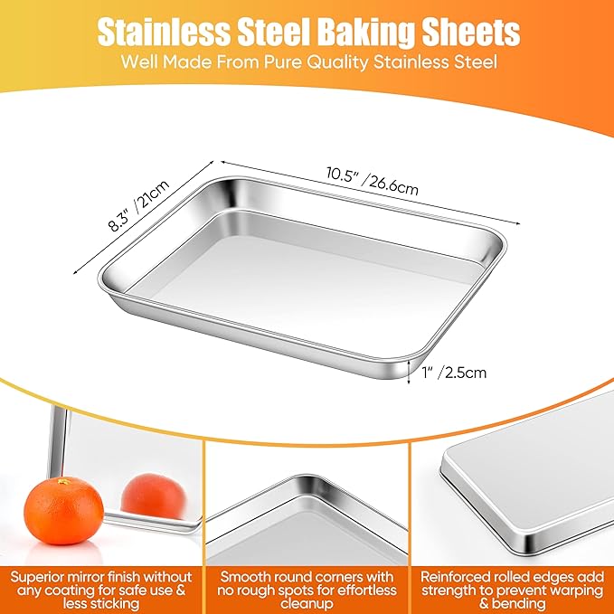 Homikit 2 Pack Baking Sheet, 10 x 8 Inch Stainless Steel Cookie Tray Set for Cooking Toasting