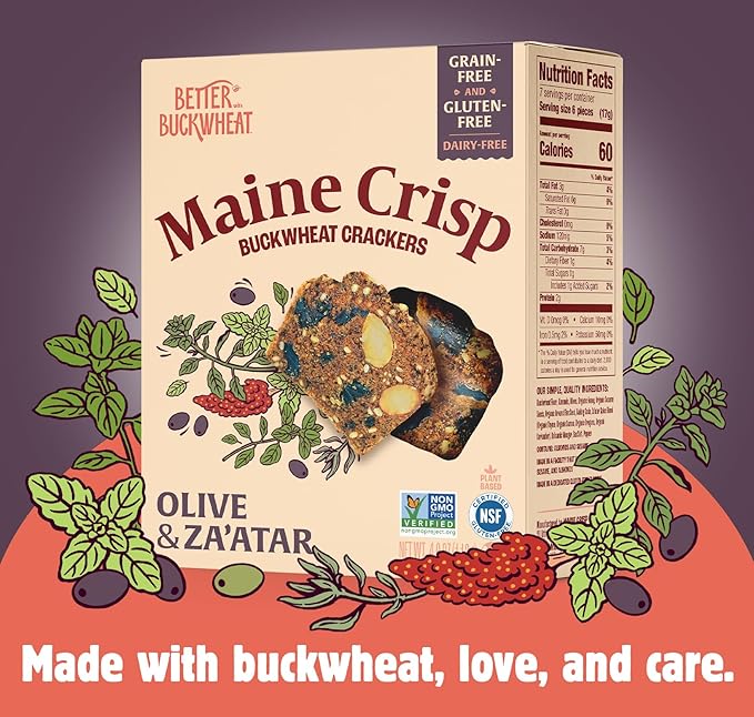 Maine Crisp Olive & Za'atar Crisps, 4 Pack, Gluten Free Crackers - Snack Crackers, Grain Free