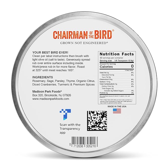 Chairman of the Bird Gourmet Turkey Rub Seasoning ??Citrus-Herb Spice Blend ??Orange, Cranberry