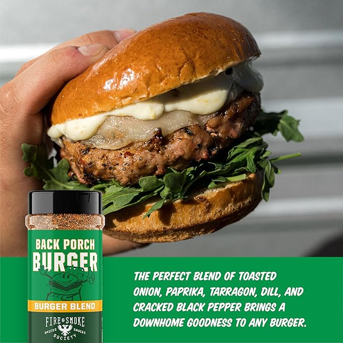Fire & Smoke Back Porch Burger Seasoning | BBQ Rub for Smoking and Grilling Meat | Beef, Pork