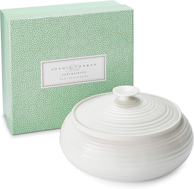 Portmeirion Sophie Conran Low Covered Dish | 3 Qt. White Round Serving Dishware | Made from Fine