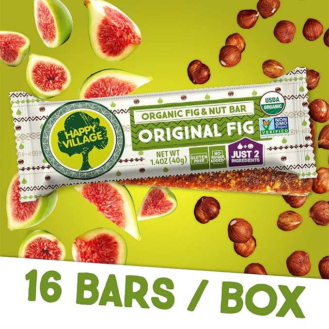 Happy Village Organic Fig & Nut Bar, ORIGINAL FIG | Only 2 Ingredients, Gluten Free, No Added