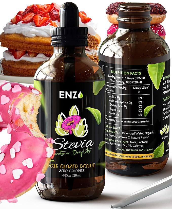 Enzo Liquid Stevia Drops Our Zero Calories Sweetener (4oz - 800 Servings/Bottle) - Rose Glazed