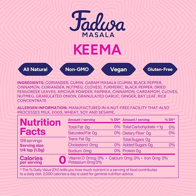 Fadwa Masala Keema Spice Mix - 4.5 oz Jar, Salt & Sugar Free, Non-Spicy Authentic Desi Spices for