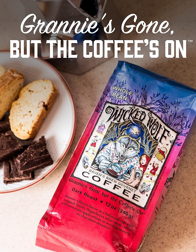 Raven's Brew Wicked Wolf Whole Bean Coffee, 12 ounce - Dark Roast - Full Body of Currant and Spice