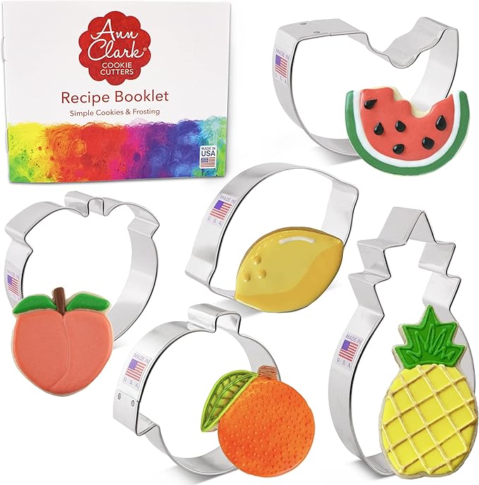 Fruit Cookie Cutters Summer 5-Pc. Set Made in USA by Ann Clark, Watermelon, Peach, Lemon, Orange