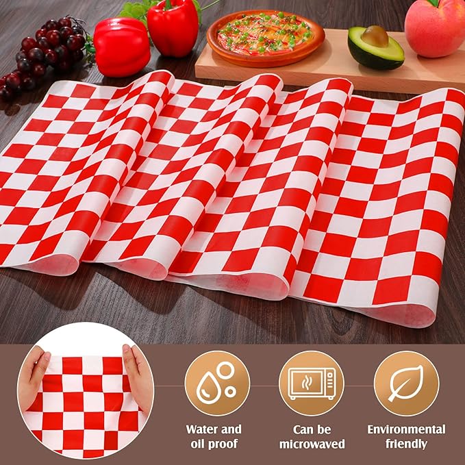 Honeydak 600 Pcs Sandwich Wrapping Paper Sheet 15x15 Checkered Food Wax Sheets Parchment Burgers