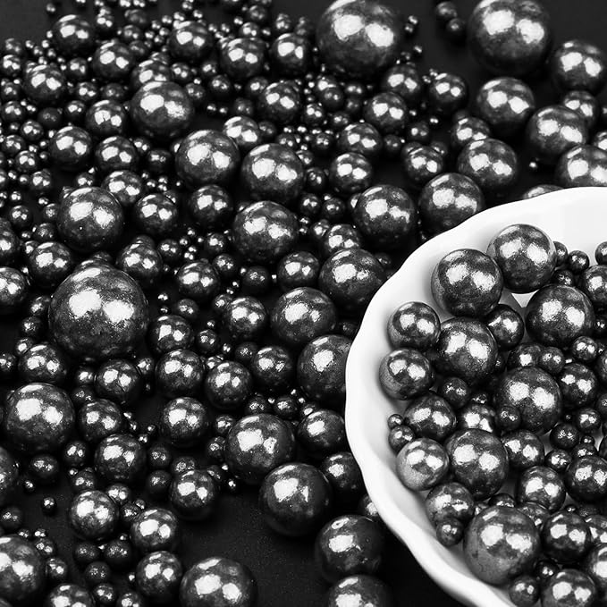 Black Sprinkles for Cake Decorating, 6 Sizes Mix 4.6 oz Edible Pearl Sugar for Cupcake Cookie Ice