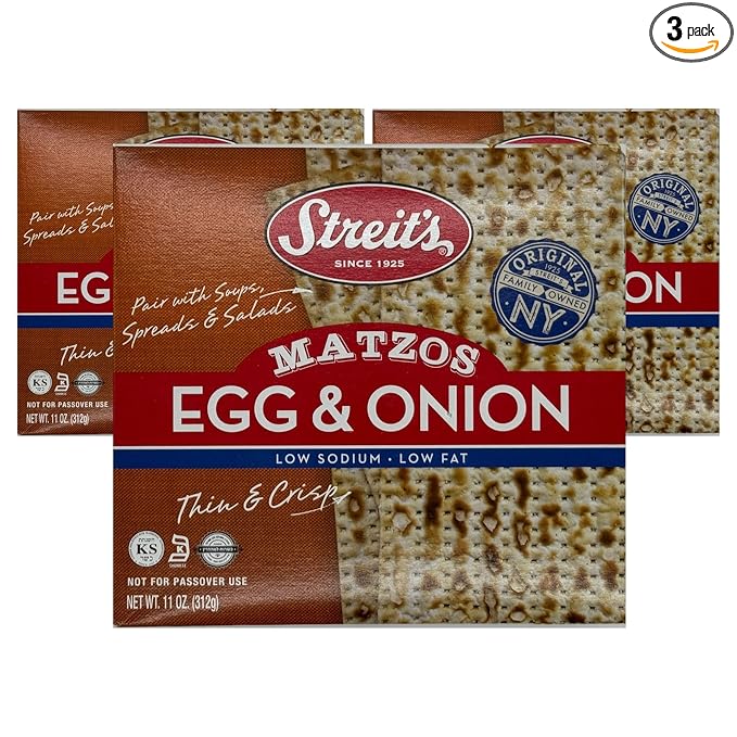 Streit's Egg & Onion Matzo - Thin & Crispy, Low Sodium, Low Fat, Family Owned, Kosher Certified
