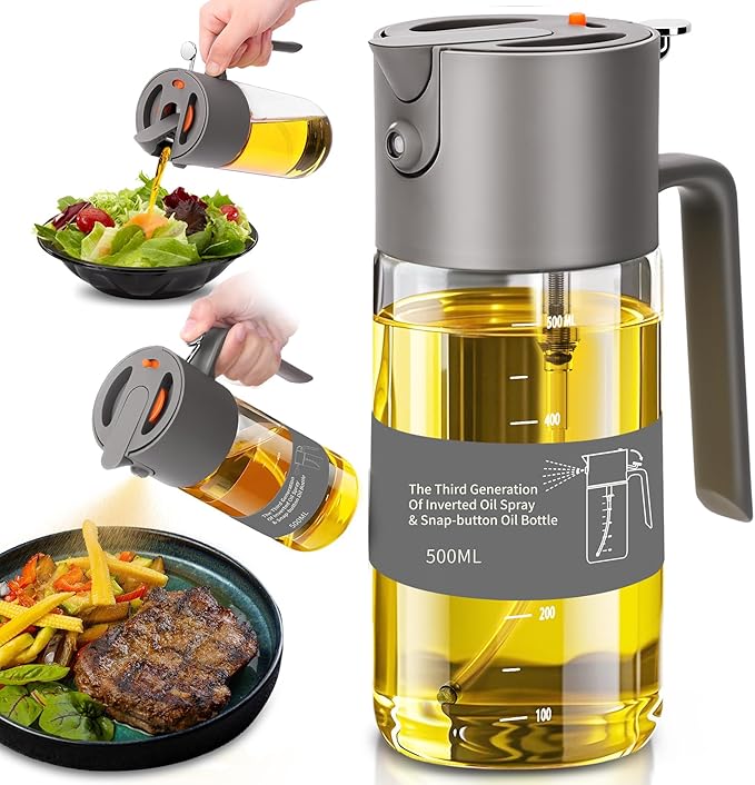 Oil Sprayer for Cooking, 2025 Large Advanced Olive Oil Dispenser Bottle,500ml/17oz Glass Olive Oil