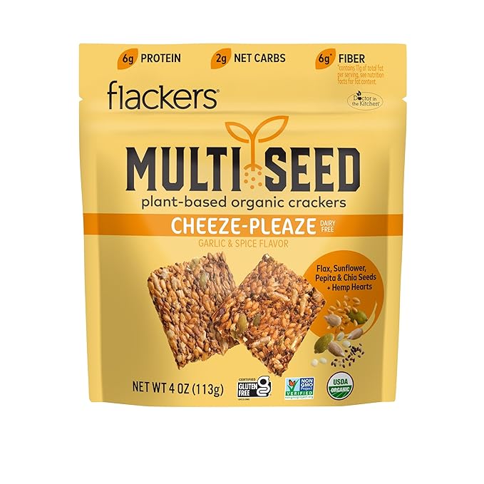 Flackers Organic Cheeze-Pleaze Multi-Seed Crackers, 4 Ounce 1-Pack, Gluten Free, Non GMO, Vegan