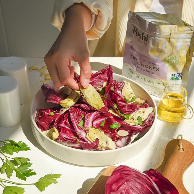 POSHI Marinated Artichoke Hearts with Basil + Thyme Natural, Keto, Vegan, Non GMO, Low Carb +