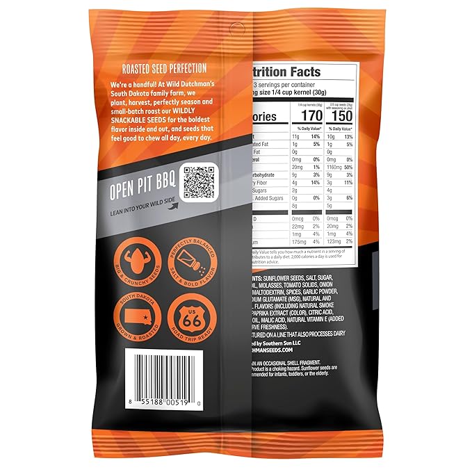 Wild Dutchman, Roasted Sunflower Seeds, Mouth Friendly Recipe for All Day Snacking, Open Pit BBQ