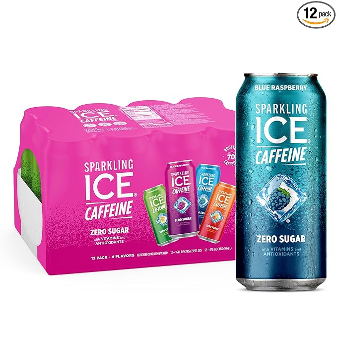 Sparkling Ice Caffeine Variety Pack, Flavored Sparkling Water, Zero Sugar, with Vitamins and