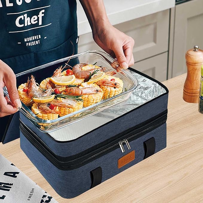 LHZK Double Insulated Casserole Carrier for Hot or Cold Food, Lasagna Holder Tote for Potluck