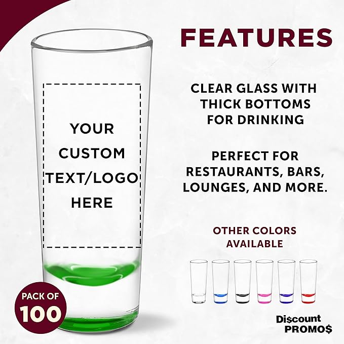 Custom Cordial Shooter Shot Glasses 2 oz. Set of 100, Personalized Bulk Pack - Great for Birthdays