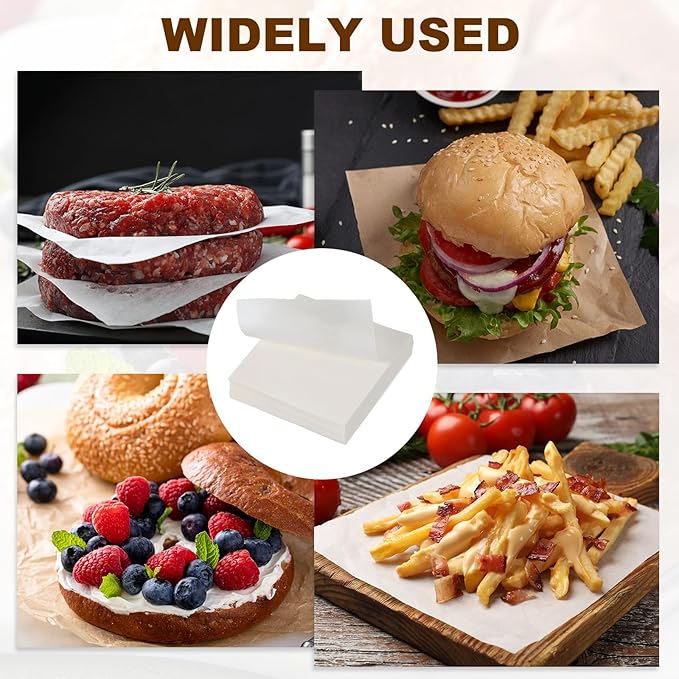 uxcell 500 Pcs Unbleached Parchment Paper Baking Sheets Squares, 4.3 Inch Hamburger Patty Paper