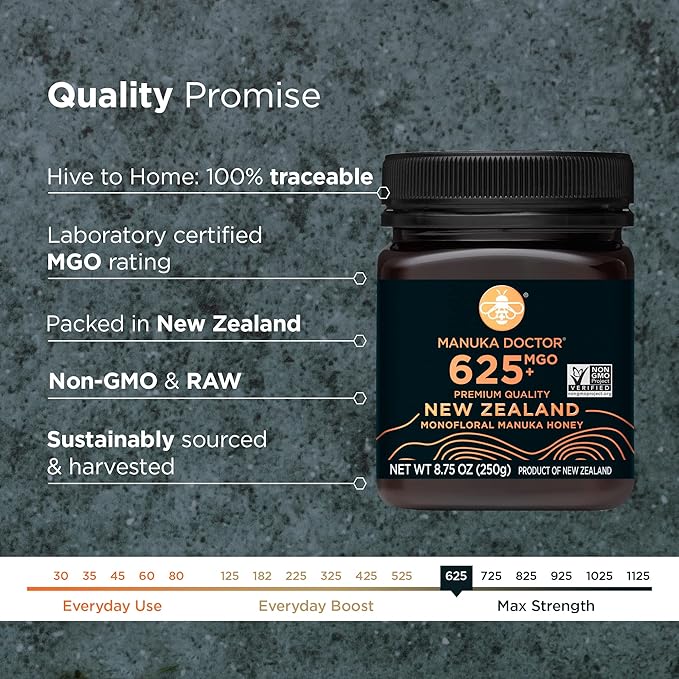 MANUKA DOCTOR - MGO 625+ Manuka Honey Monofloral, 100% Pure New Zealand Honey. Certified.