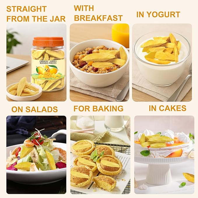 5 Oz Premium Freeze-Dried Mango Sliced, Freeze Dried Fruit Mangoes, Crunchy Natural Snack with Low