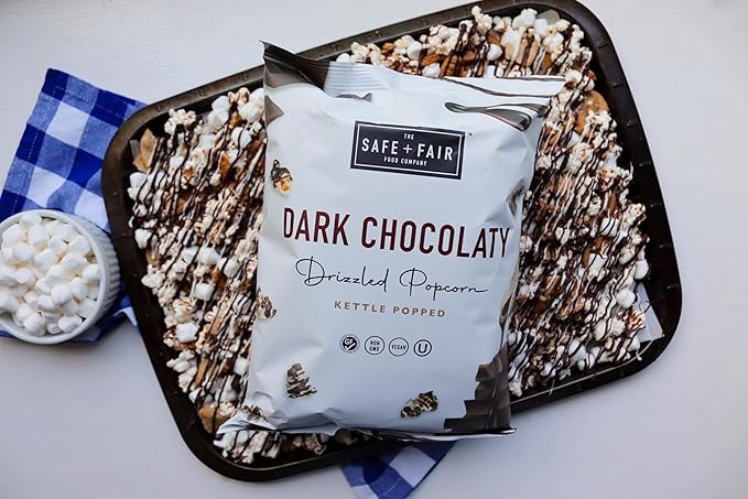 Safe + Fair Food Company Plant-Based Gourmet Chocolate Flavored Popcorn - Dark Chocolaty Drizzled