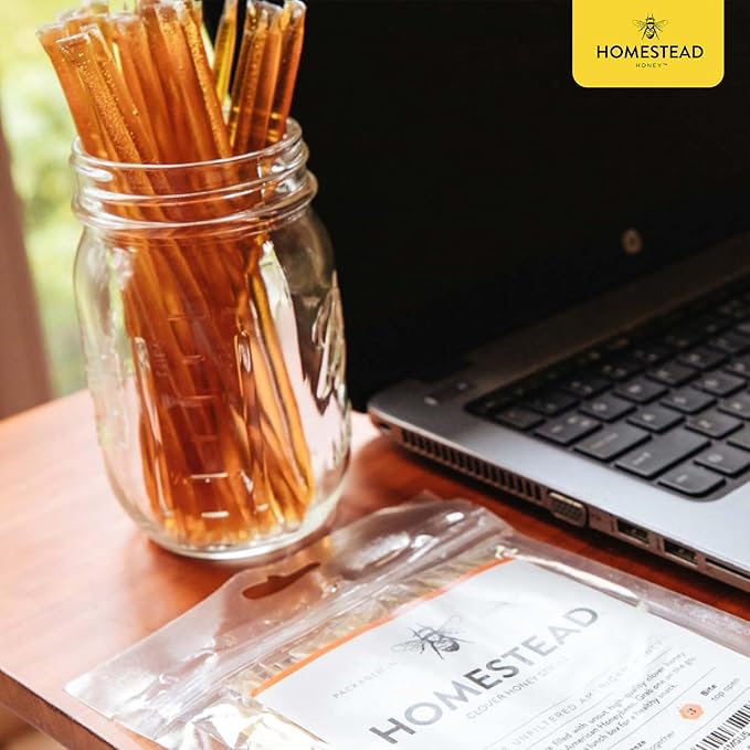 Homestead Honey Native Honey Sticks for Tea - 50-Pack Bulk Packets, Single Serve - Pure Wildflower