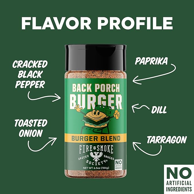 Fire & Smoke Back Porch Burger Seasoning | BBQ Rub for Smoking and Grilling Meat | Beef, Pork