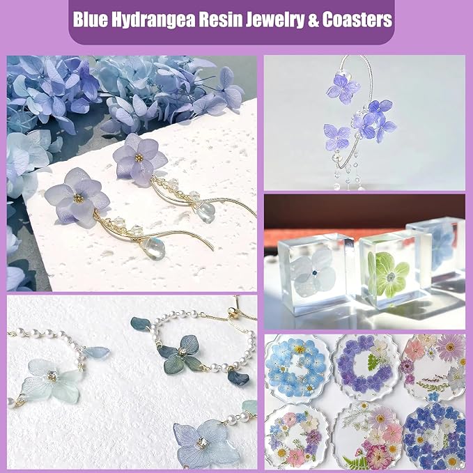 LUXEEASE 140 Pcs Dried Pressed Hydrangea Flowers for Crafts, Real Natural Blooms in Blue, Pink &