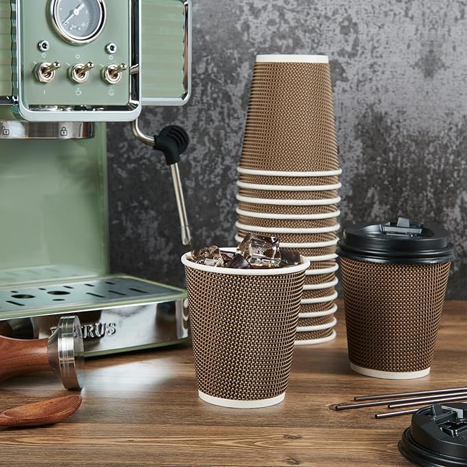 LITOPAK 80 Pack 10 oz Paper Coffee Cups, Insulated Ripple Wall Hot Coffee Cups with Lid and Straws