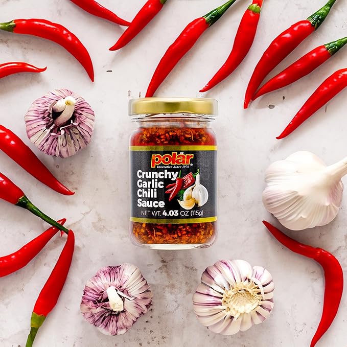Polar Crunchy Garlic Chili Sauce 4.03oz (Pack of 12), Extra Crispy Chili Oil, Savory Umami Topping