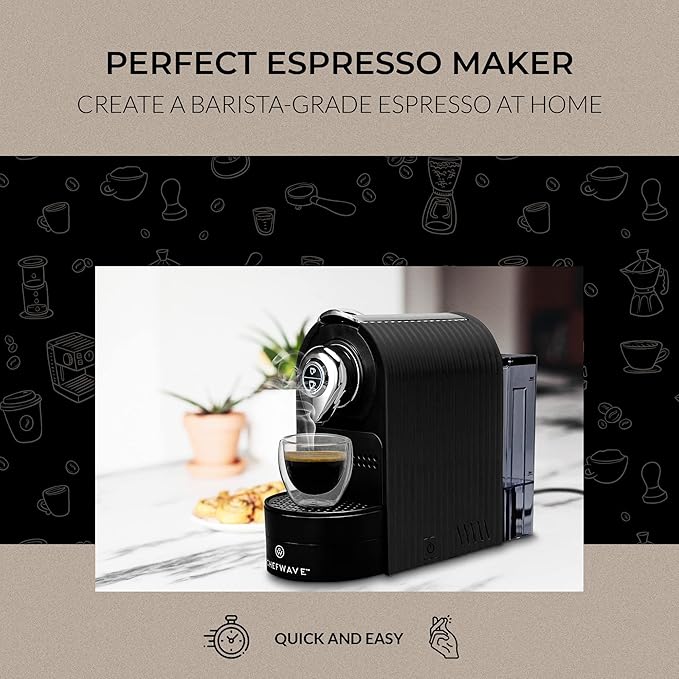ChefWave Espresso Machine and Coffee Maker (Black) - Compatible with Nespresso Capsules
