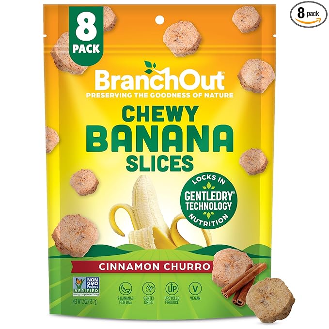 BranchOut Cinnamon Churro Banana Slices, Chewy & Full of Flavor, GentleDry, Better than Freeze
