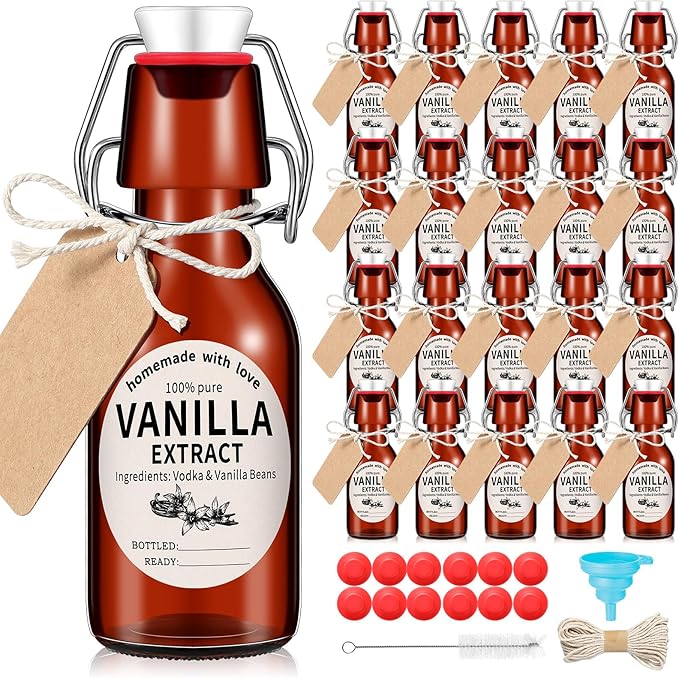 Vesici 12 Sets Swing Top Glass Bottles Set Amber Homemade Vanilla Extract Bottles with Stoppers