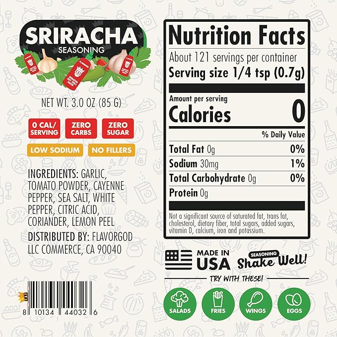Sriracha Seasoning by Flavor God - Premium All Natural & Healthy Spice Blend for Chicken, Hot Dogs