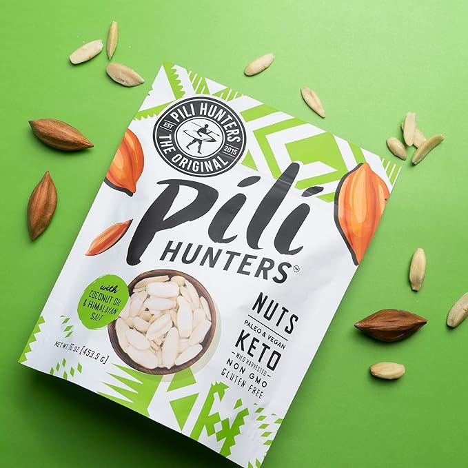 Pili Hunters - Wild Sprouted Pili Nuts, Coconut Oil and Himalayan Salt (1lb Bag) Keto/Paleo/Vegan