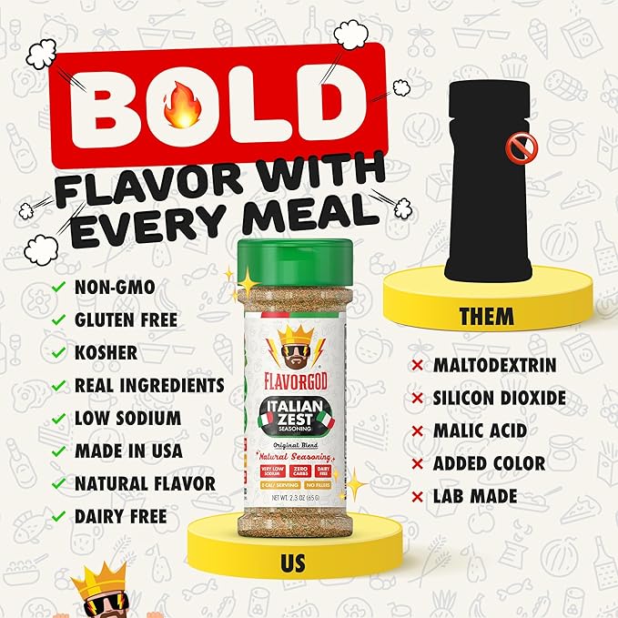 Italian Zest Seasoning Mix by Flavor God - Premium All Natural & Healthy Spice Blend for Salad