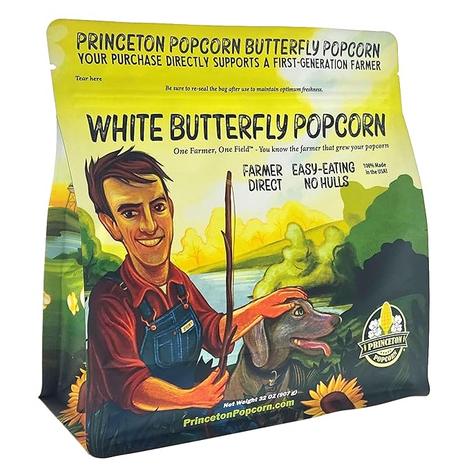 Princeton Popcorn Baby White Popcorn Kernels, Tender & Small, Non GMO, Hulless, Farmer Direct
