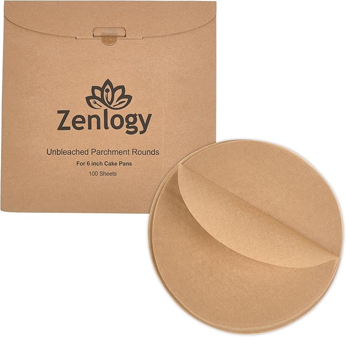 Zenlogy 6 Inch Parchment Paper Rounds (100 Sheets) - Unbleached, Pre-cut, High Heat, Round Liners