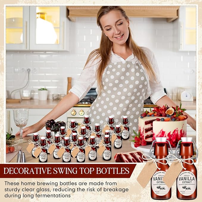 Vesici 8 Sets Swing Top Glass Bottles Set Amber Homemade Vanilla Extract Bottles with Stoppers