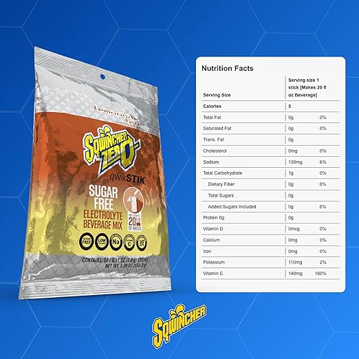 Sqwincher Zero Qwik Stik, Lemonade Tea, Sugar Free, Low Calorie, Low Sodium Electrolyte Powder