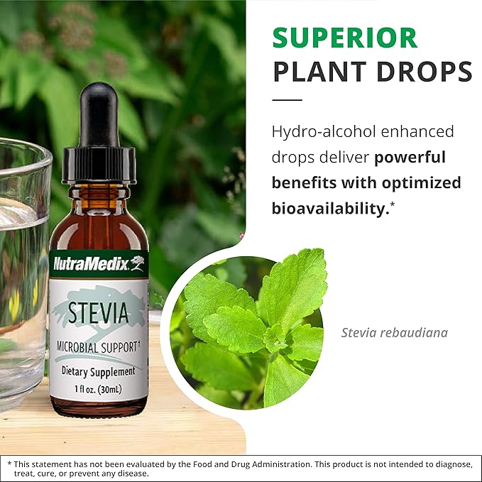 NutraMedix Stevia - Bioavailable Liquid Stevia Leaf Extract Drops for Microbial Support - Sugar