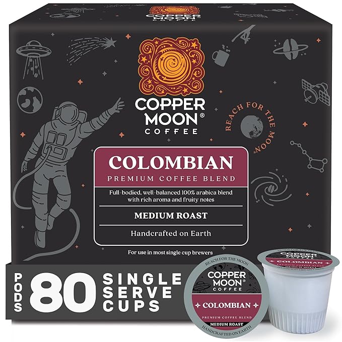 Copper Moon Single Serve Coffee Pods For Keurig K-Cup Brewers, Medium Roast, Colombian Blend, 80