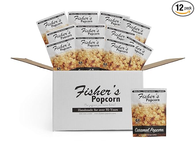 Fisher's Popcorn | Caramel Flavor | 2oz Bag | 12-Pack