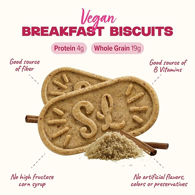 Sweet Loren's Vegan Breakfast Biscuits | Cinnamon Sugar | 4g Protein, 19g Whole Grains | Plant