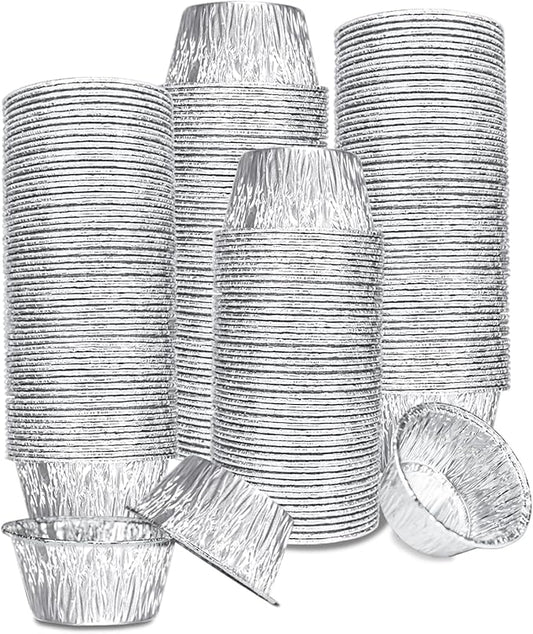 Aluminum Foil Baking Cups, 150 Pack Disposable 4 Oz Ramekins Aluminum Cupcake Muffin Liners Silver