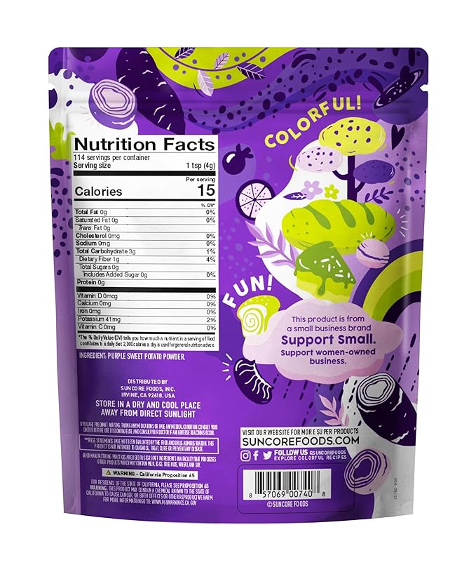 Suncore Foods Purple Sweet Potato Powder, Purple Food Coloring Powder, Gluten-Free, Non-GMO, 16oz