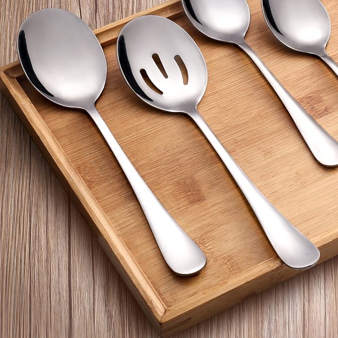 6 Pieces Serving Spoons Set, 8.7 Inch, Includes 3 Serving Spoons and 3 Slotted Spoons, Large